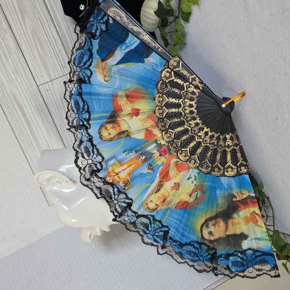 Religious Jesus Mary and Cross Folding Hand Fan - Picture 1 of 6